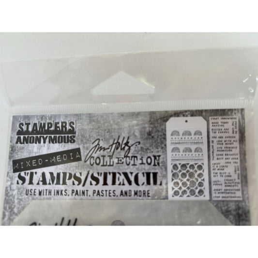 Tim Holtz Collection Mixed Media Stamps and Stencil Set Journaling Words Inspire