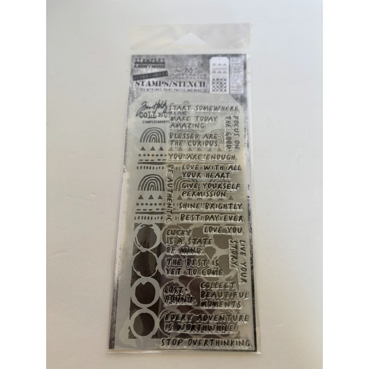 Tim Holtz Collection Mixed Media Stamps and Stencil Set Journaling Words Inspire