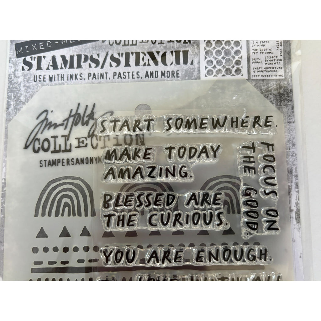 Tim Holtz Collection Mixed Media Stamps and Stencil Set Journaling Words Inspire