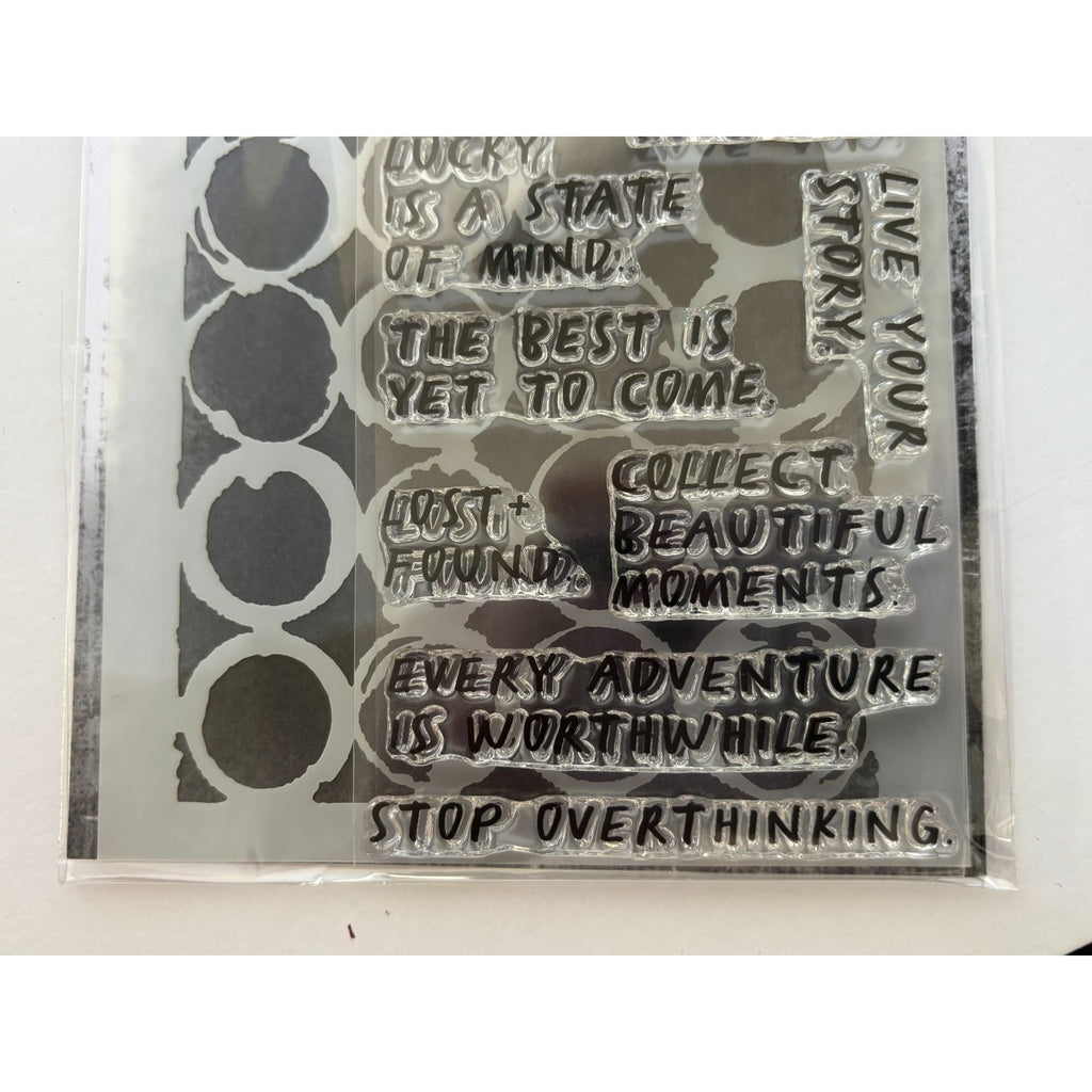 Tim Holtz Collection Mixed Media Stamps and Stencil Set Journaling Words Inspire