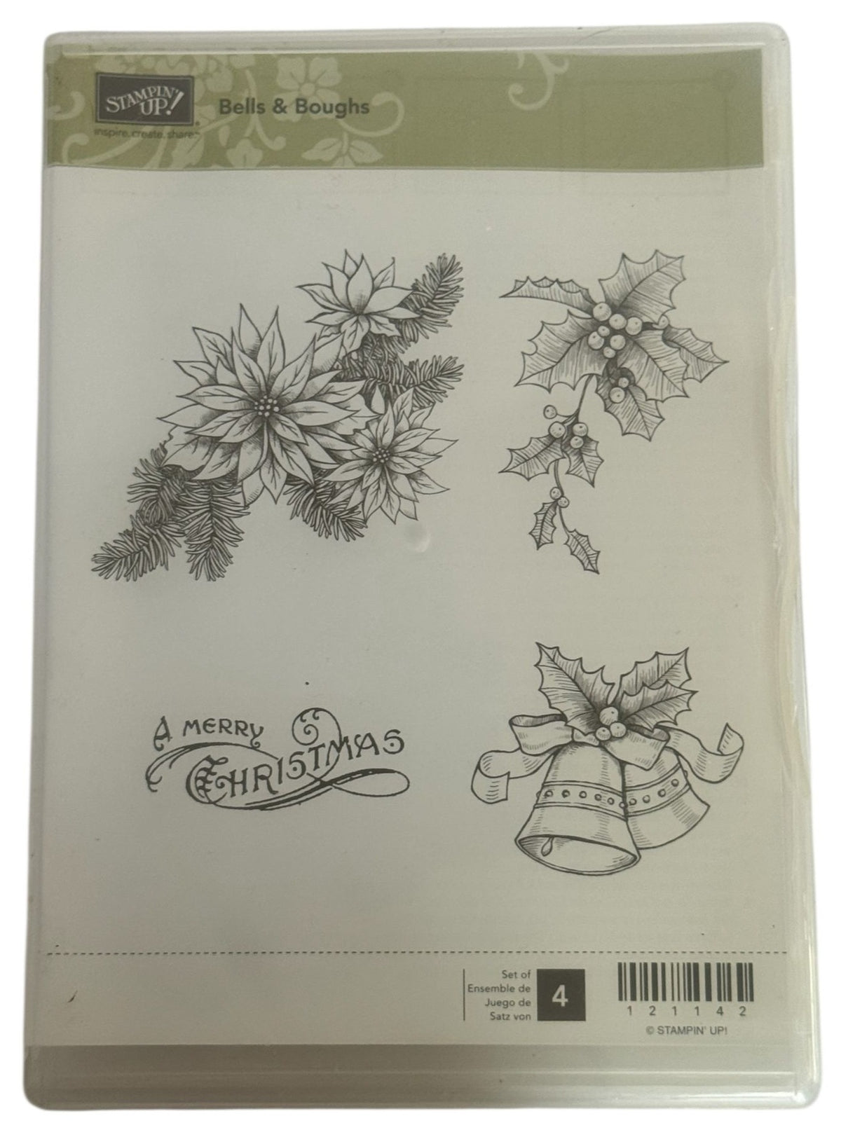 Stampin Up Rubber Stamps Bells and Boughs A Merry Christmas Card Making Set of 4