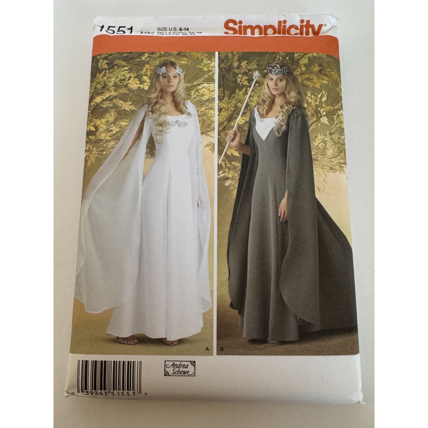 Simplicity Sewing Pattern 1551 Medieval Fantasy Costume Dress Cape 8-14 Uncut Royal Romantic