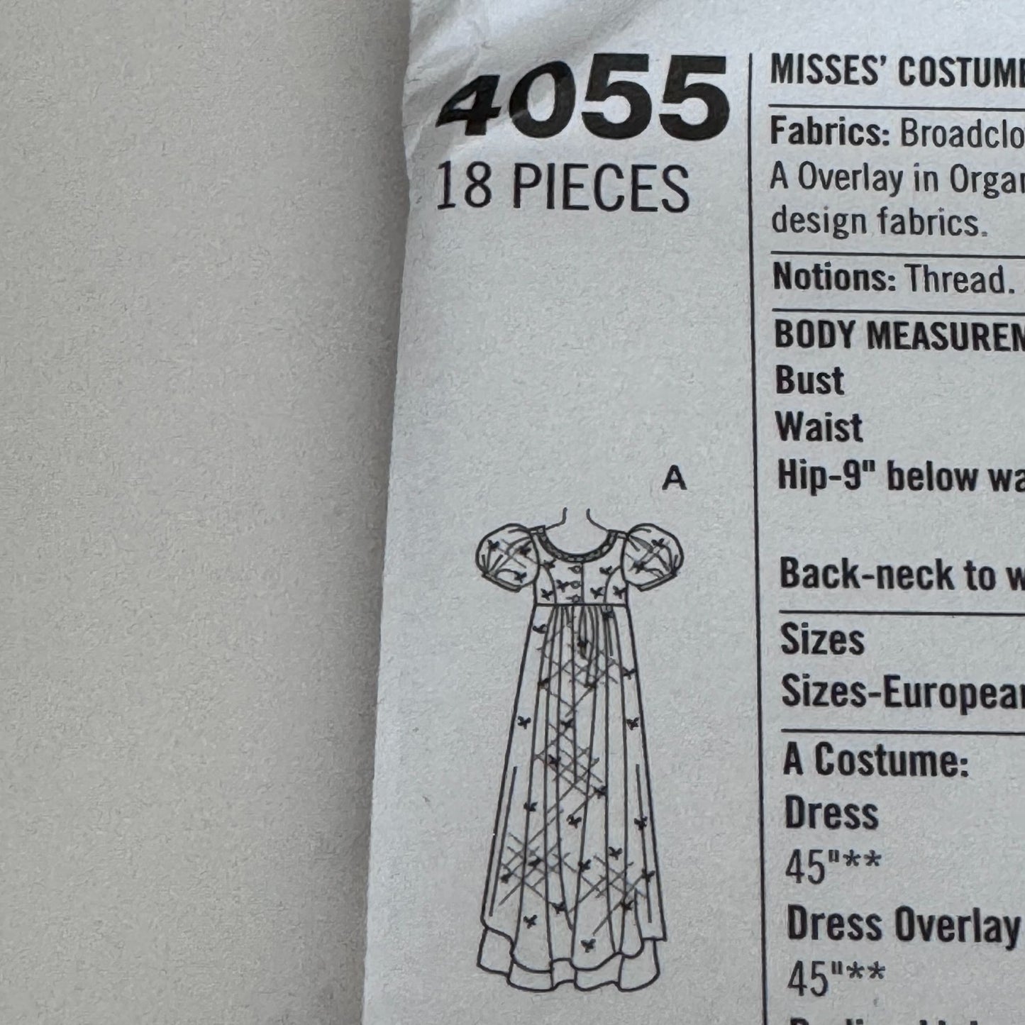 Simplicity Sewing Pattern 4055 Regency Era Dress Historical Costume 14-20 Uncut Circa 1795-1825 Halloween