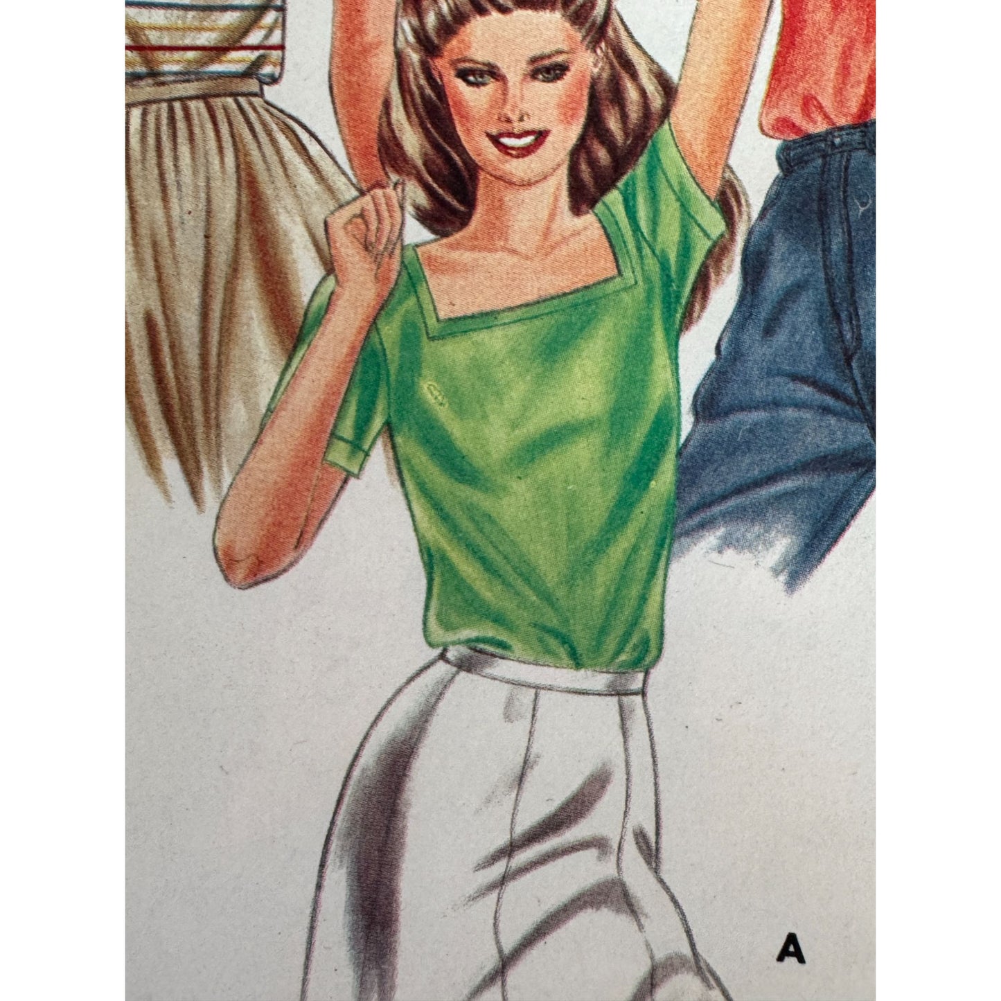 Vintage 80s Knit Top Sewing Pattern Retro Square Neck Tee Butterick 3753 1980s Large Casual Fashion 16 18