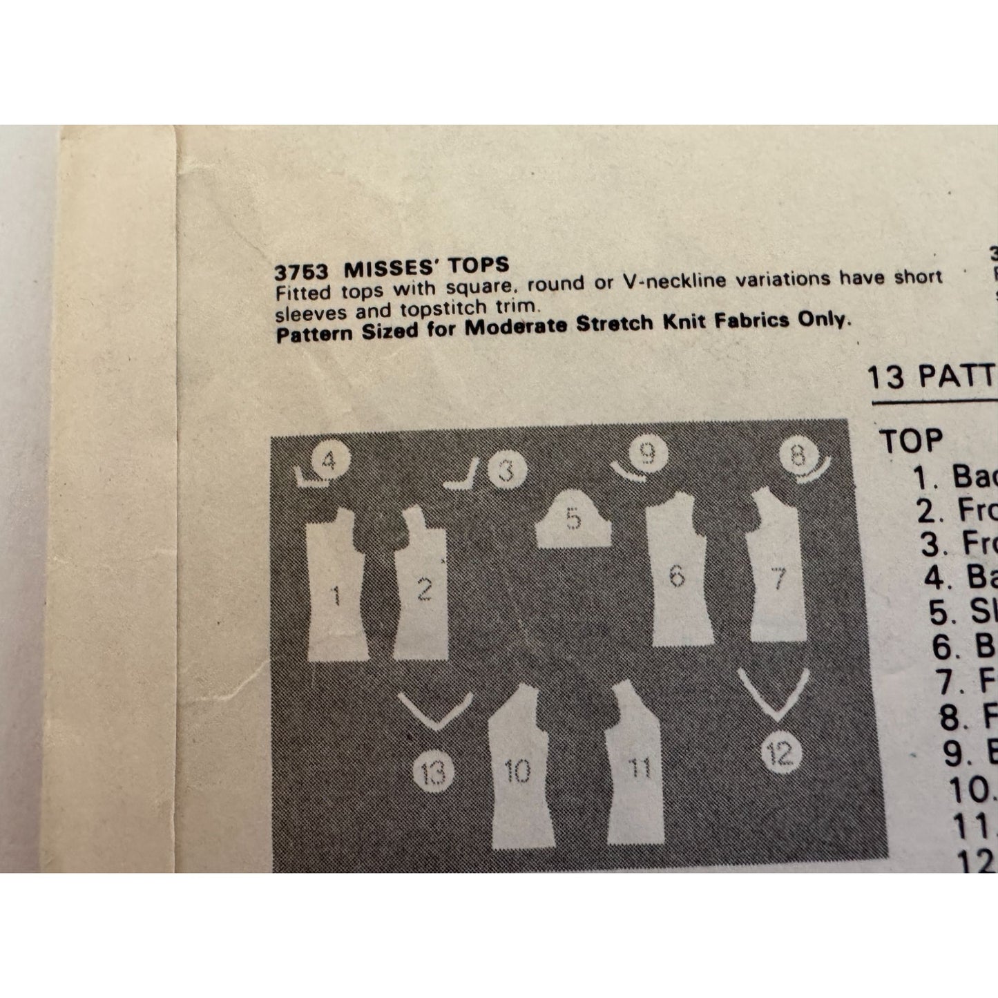 Vintage 80s Knit Top Sewing Pattern Retro Square Neck Tee Butterick 3753 1980s Large Casual Fashion 16 18