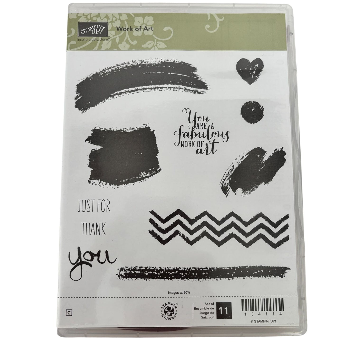 Stampin Up Clear Mount Rubber Stamp Set Work of Art Paint Smudge Chevron Lines