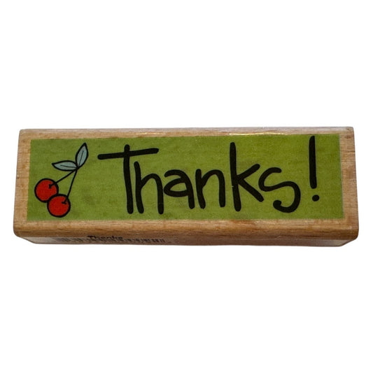 KPM Wooden Rubber Stamp Thanks Thank You Card Making Word Sentiment Cherry Fruit