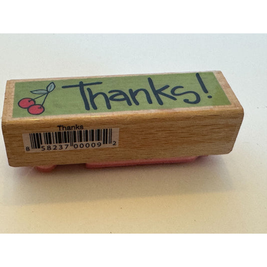 KPM Wooden Rubber Stamp Thanks Thank You Card Making Word Sentiment Cherry Fruit
