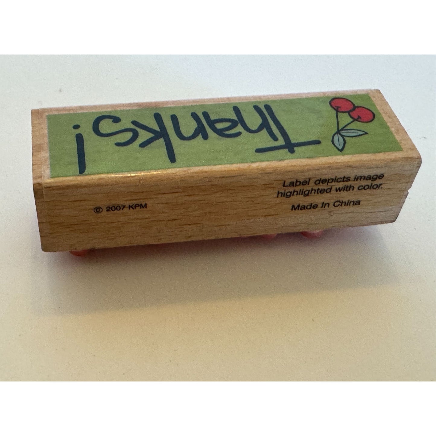 KPM Wooden Rubber Stamp Thanks Thank You Card Making Word Sentiment Cherry Fruit