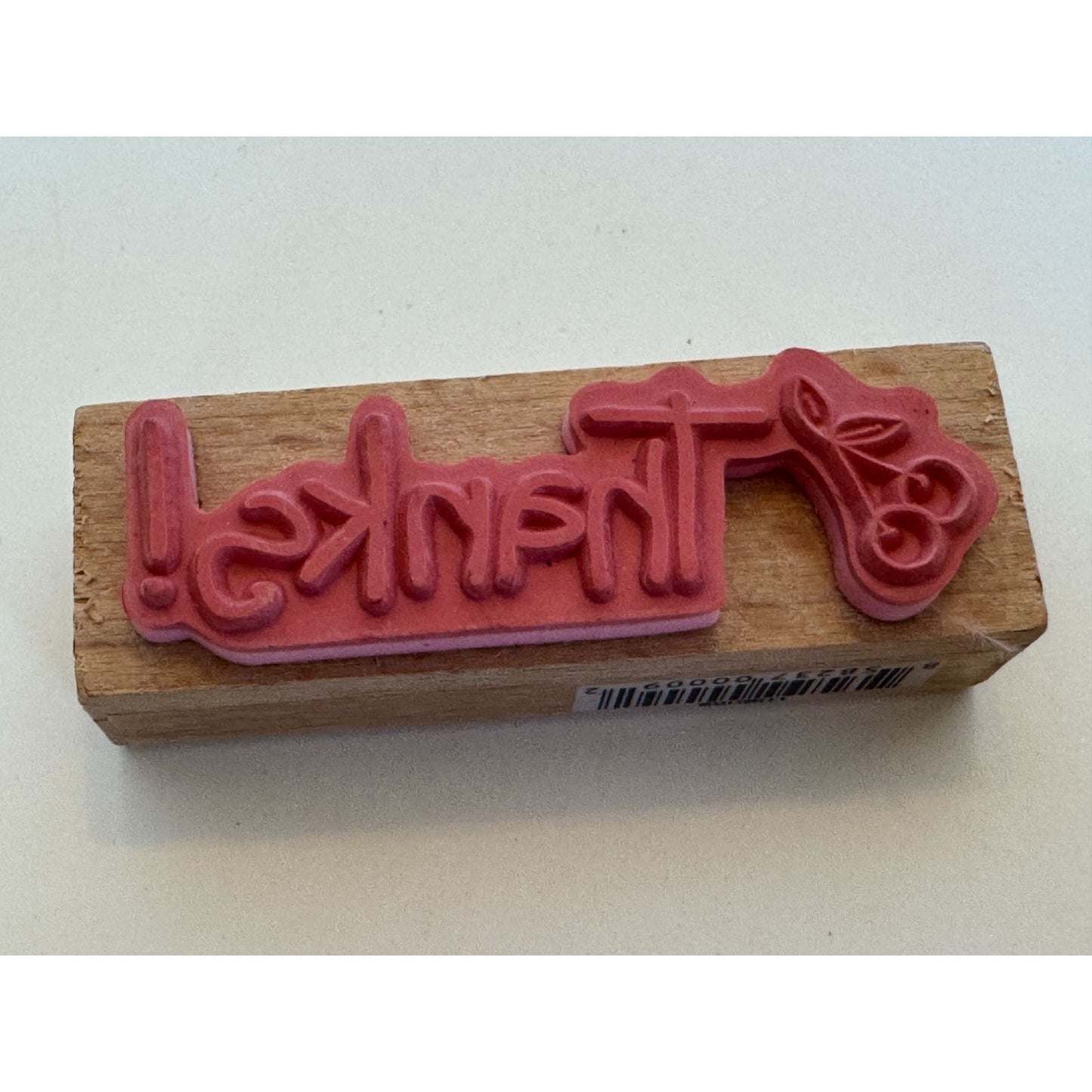 KPM Wooden Rubber Stamp Thanks Thank You Card Making Word Sentiment Cherry Fruit