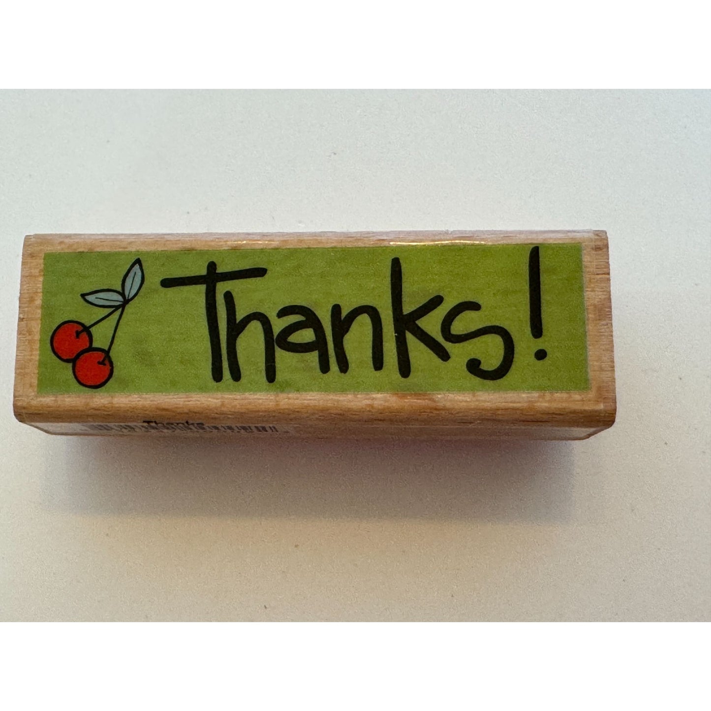 KPM Wooden Rubber Stamp Thanks Thank You Card Making Word Sentiment Cherry Fruit