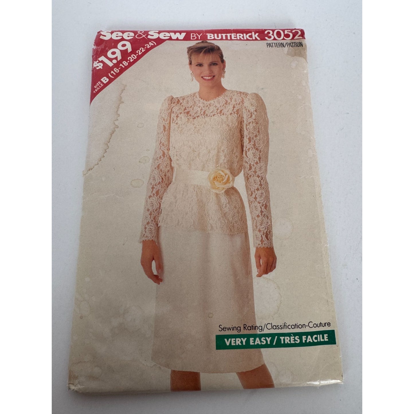 Butterick Sewing Pattern 3052 Semi Formal Dress Top Easy 1980s UC 16 18 20 22 24