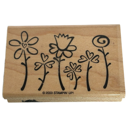 Stampin Up Wooden Rubber Stamp Flowers Row Border Cheerful Friend Card Making