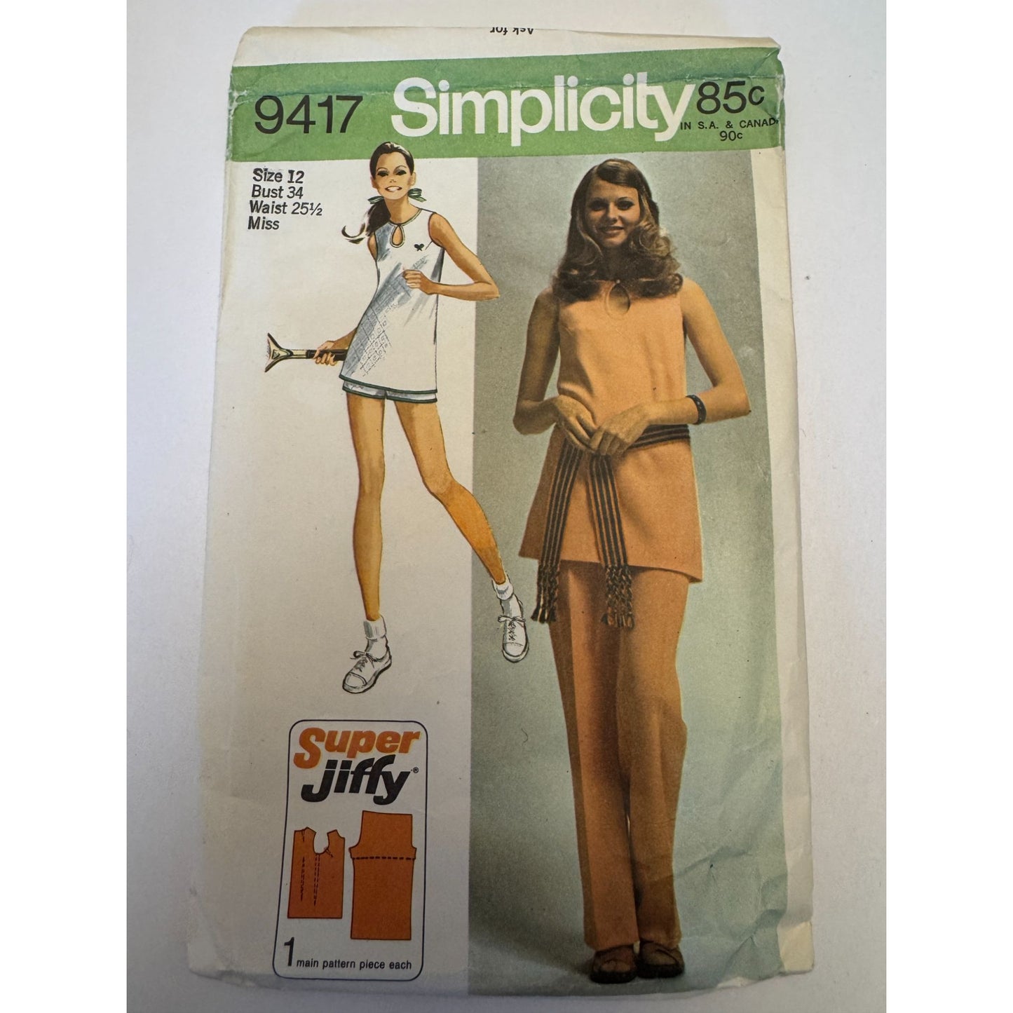 Simplicity 9417 Super Jiffy Vintage Sewing Pattern Tunic & Pants Size 12 Bust 34 Misses 1971
