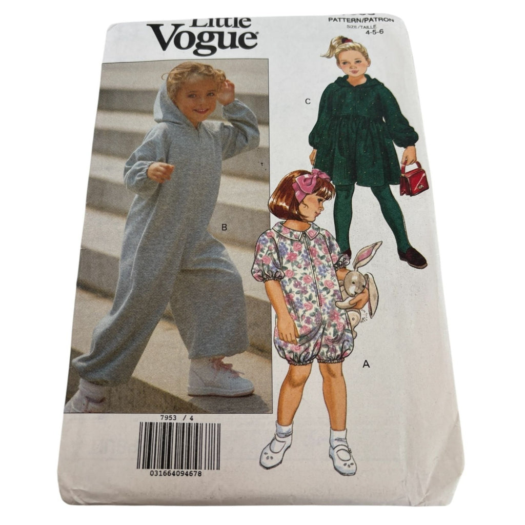 Little Vogue Sewing Pattern 7953 Girls Jumpsuit and Dress Easy Size 4 5 6 Uncut