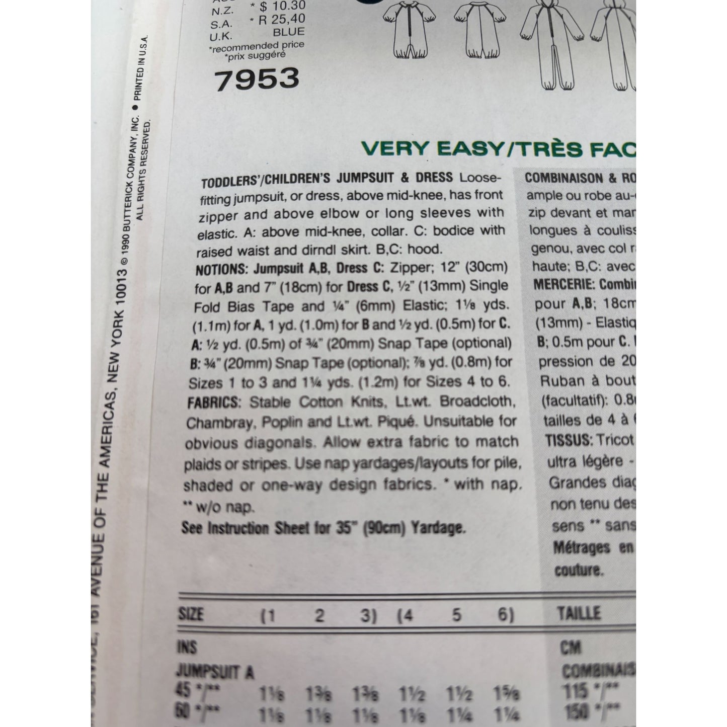 Little Vogue Sewing Pattern 7953 Girls Jumpsuit and Dress Easy Size 4 5 6 Uncut