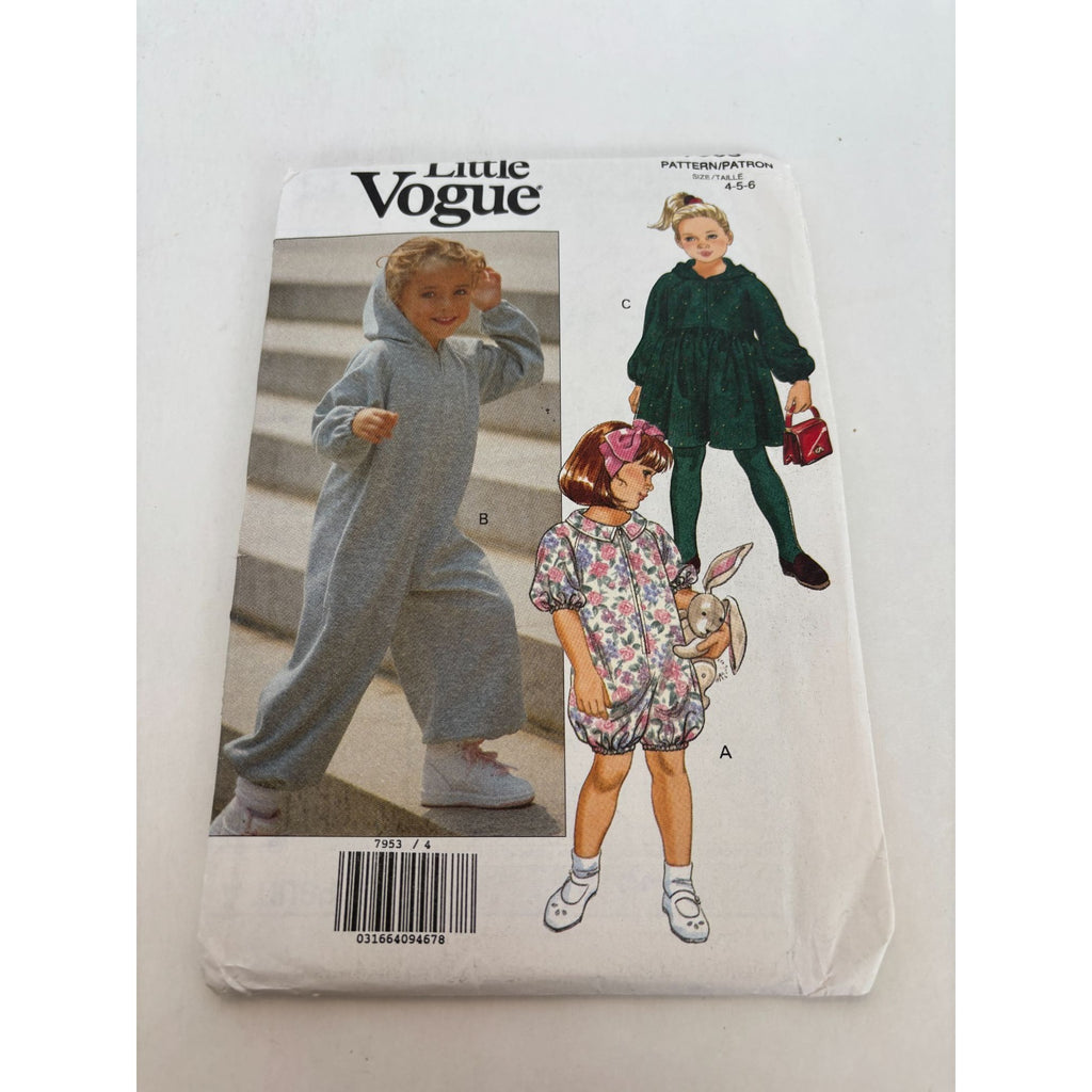 Little Vogue Sewing Pattern 7953 Girls Jumpsuit and Dress Easy Size 4 5 6 Uncut