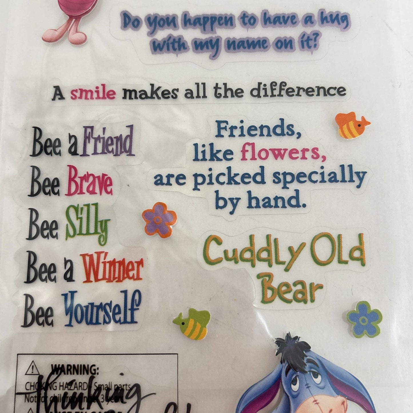 Disney Winnie Pooh Sticker Sheet Quote Eeyore Tigger Piglet Scrapbook Stickers Funny Friendship Bees