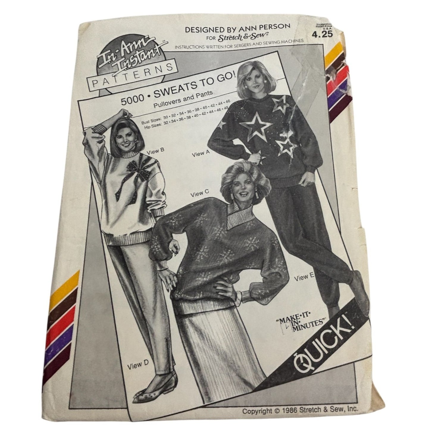 Stretch and Sew Sewing Pattern 5000 Sweats To Go Sweatpants Sweatshirt UC 1980s