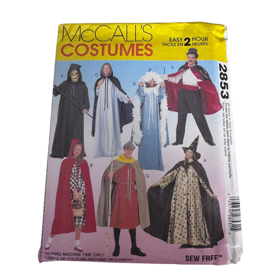 McCalls Sewing Pattern 2853 Halloween Costumes Magician Witch Robin Hood S-XL Uncut Grim Reaper