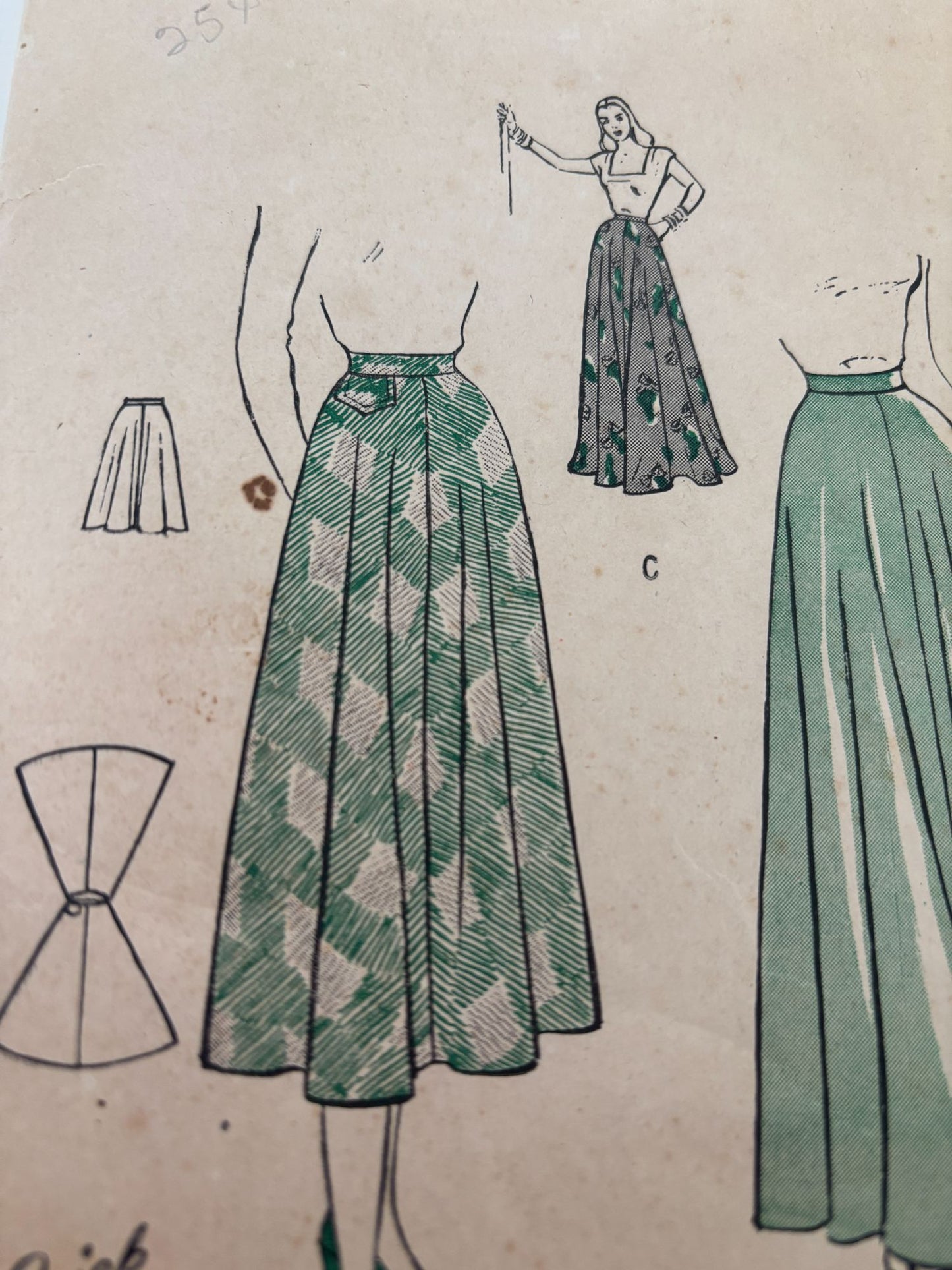 Butterick Sewing Pattern 4432 Vintage Four Gore Skirt 1940s 32 Inch Waist Easy