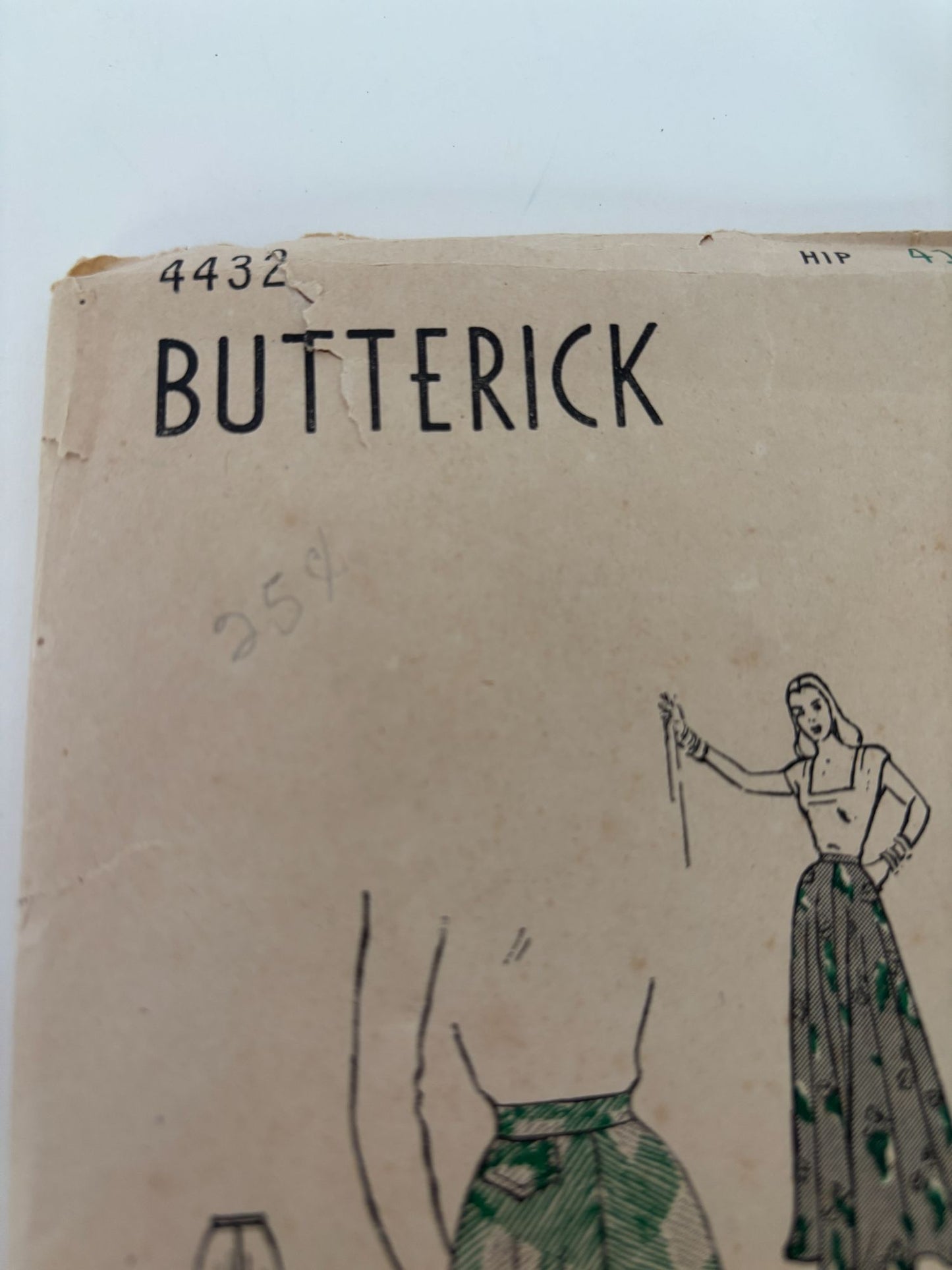 Butterick Sewing Pattern 4432 Vintage Four Gore Skirt 1940s 32 Inch Waist Easy
