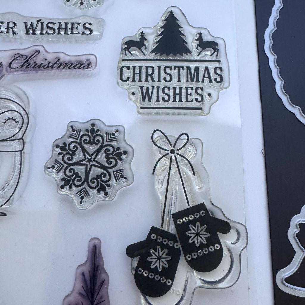 Gina K Clear Stamps and Die Set Christmas Wishes Wreath Deer Fox Snowflake Music
