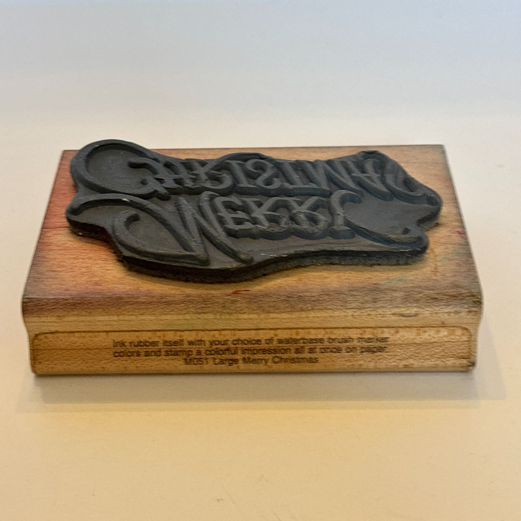 Stampendous Rubber Stamp Merry Christmas Cardmaking Words Sentiment Wood Mounted