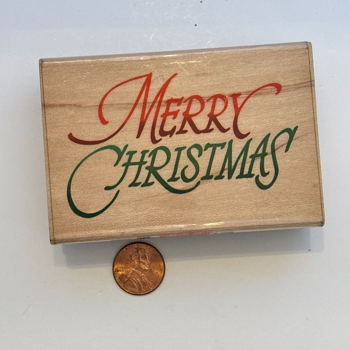 Stampendous Rubber Stamp Merry Christmas Cardmaking Words Sentiment Wood Mounted