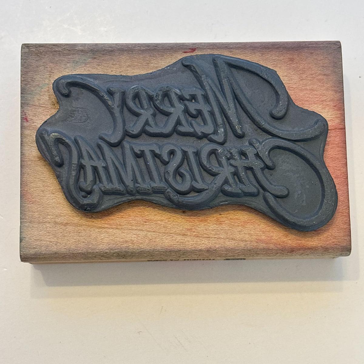 Stampendous Rubber Stamp Merry Christmas Cardmaking Words Sentiment Wood Mounted