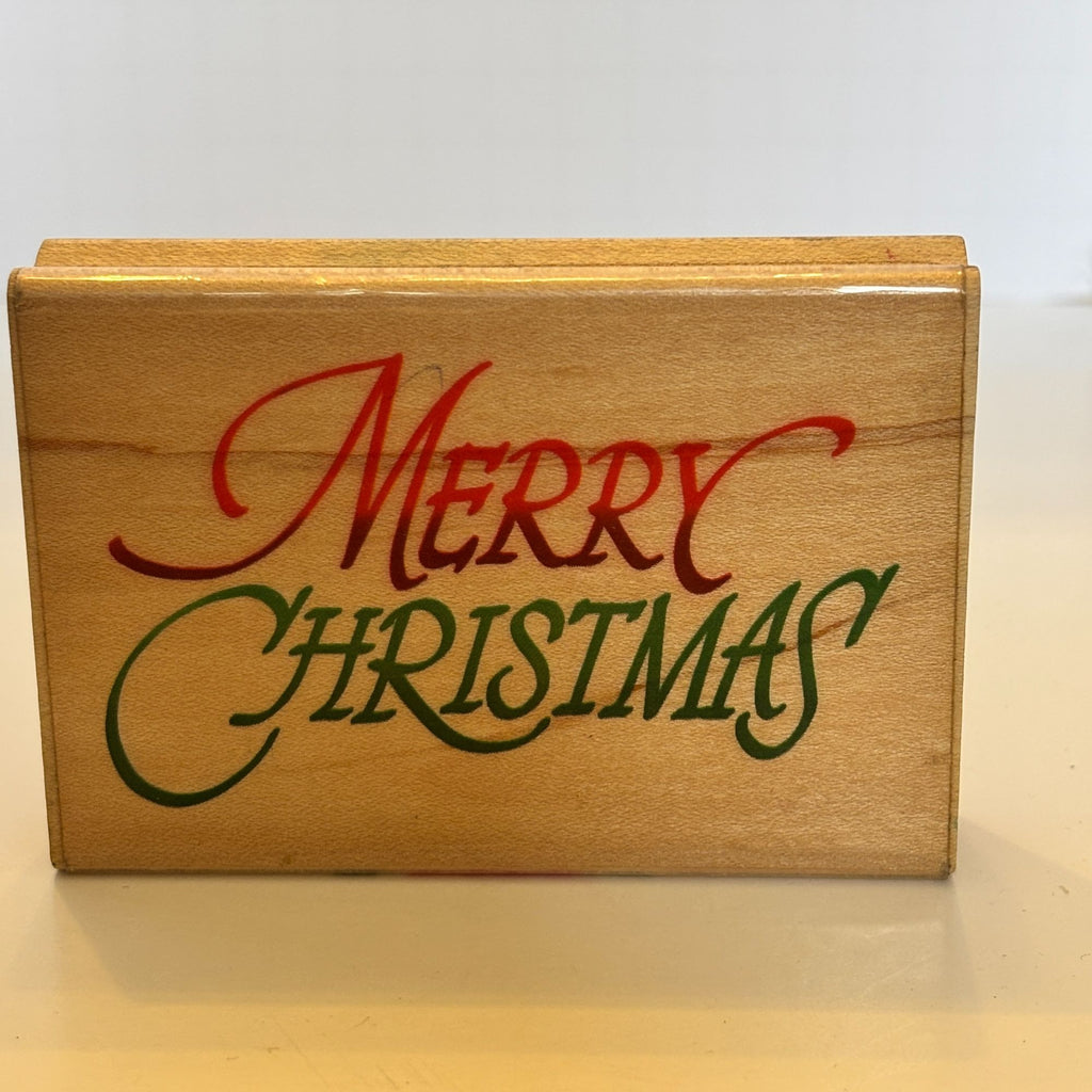 Stampendous Rubber Stamp Merry Christmas Cardmaking Words Sentiment Wood Mounted