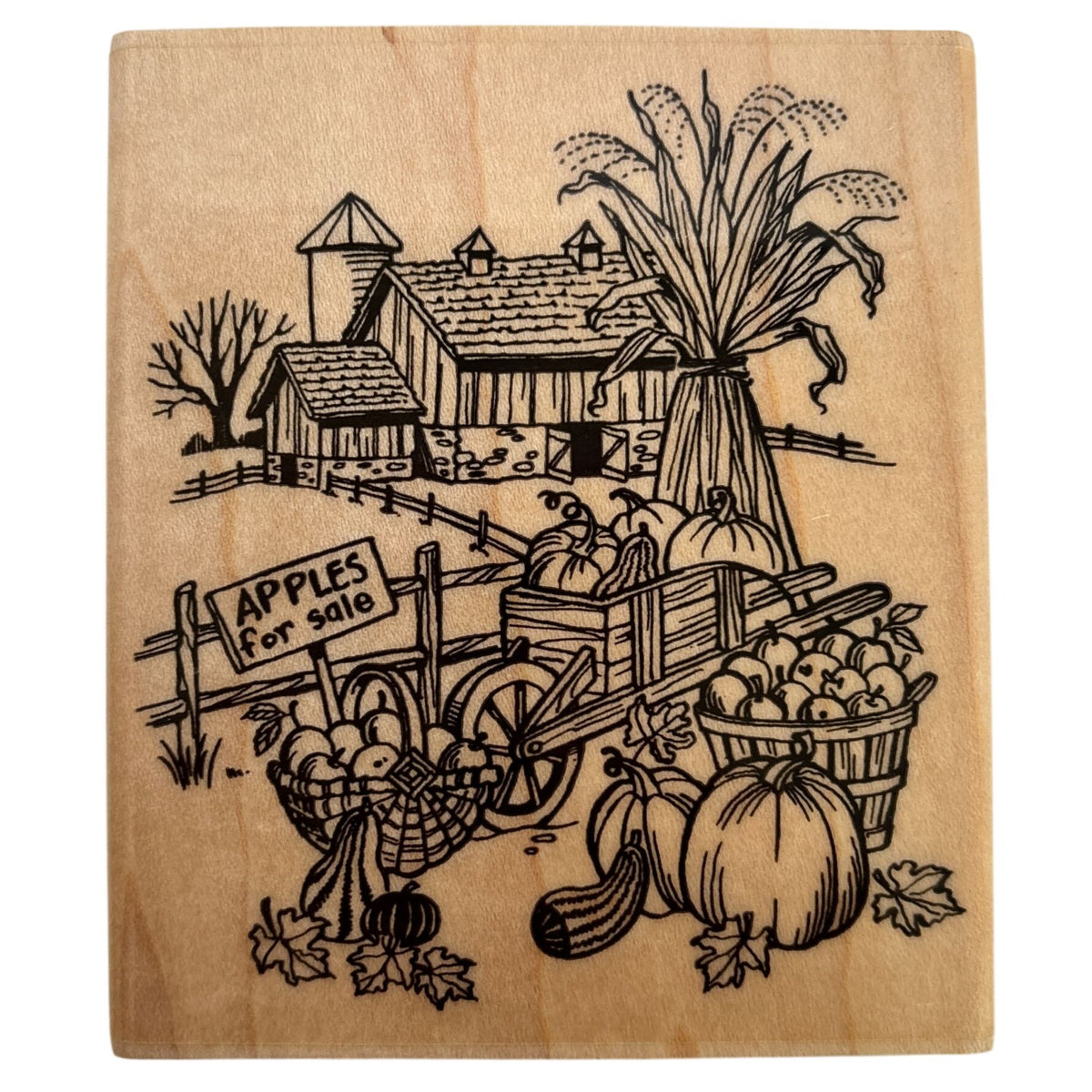 Embossing Arts Rubber Stamp Apples for Sale Farm Scene Harvest Wagon Cardmaking  Pumpkins Thanksgiving