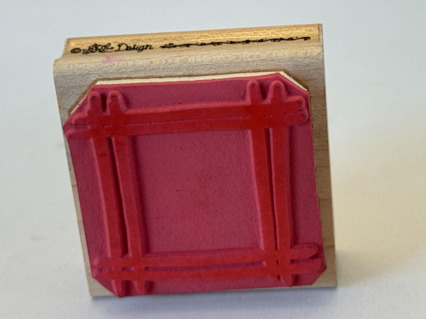 JRL Design Rubber Stamp Brushed Frame Square Lines Card Making Wood Mounted Art