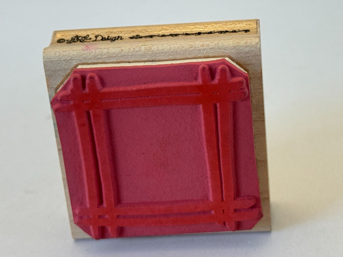 JRL Design Rubber Stamp Brushed Frame Square Lines Card Making Wood Mounted Art