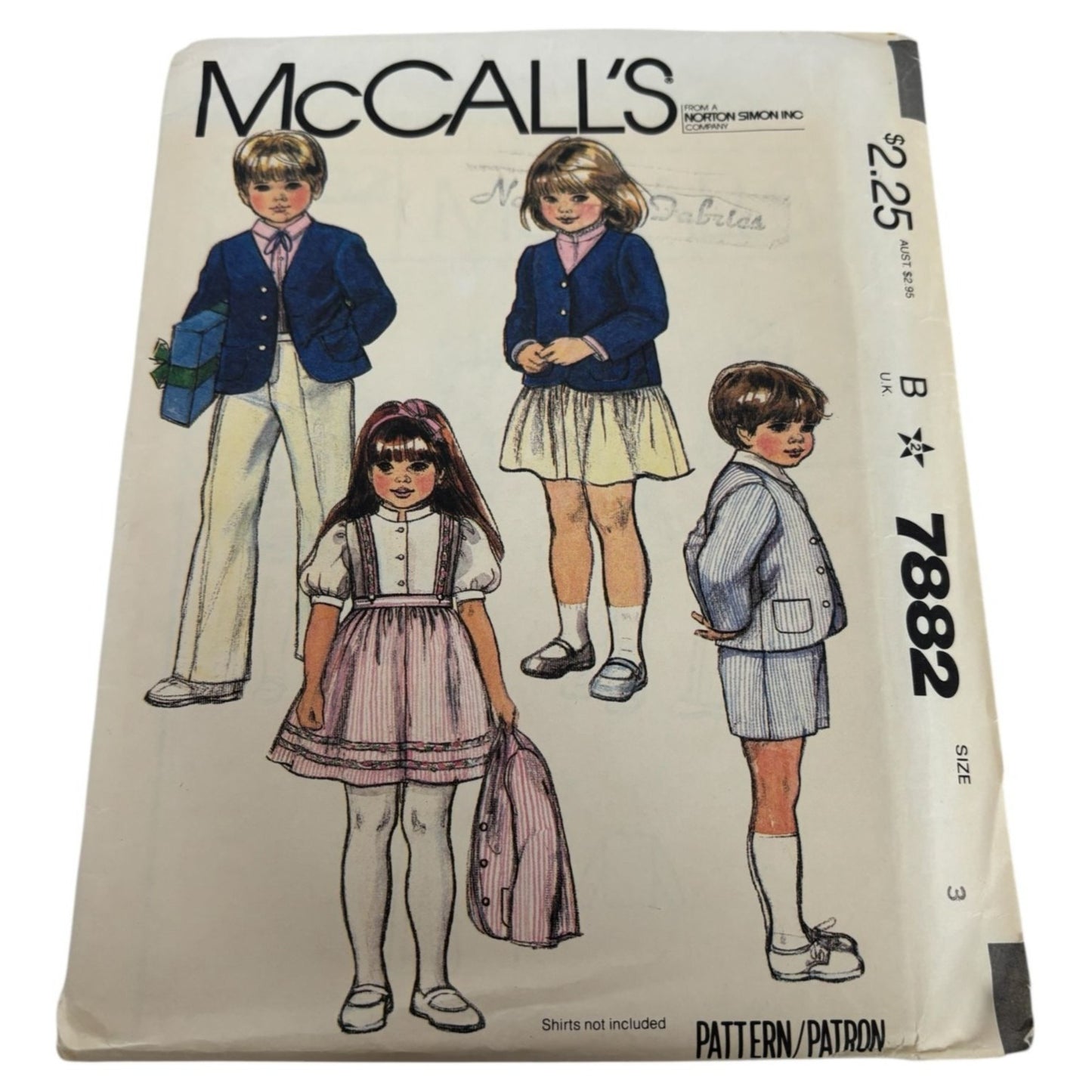 McCalls Sewing Pattern 7882 Toddler Spring Outfit Jacket Skirt Shorts 3T Uncut