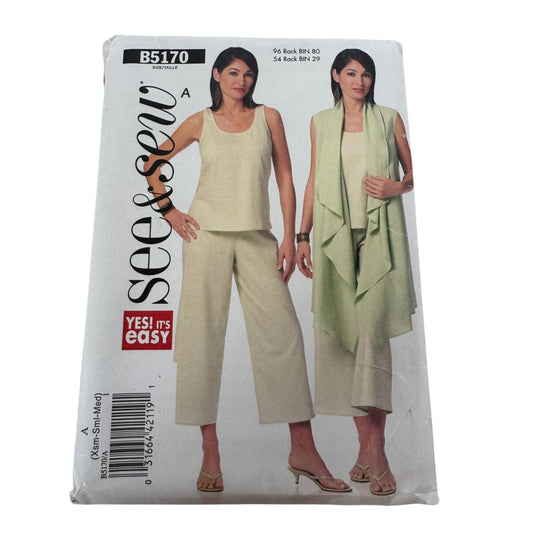 Butterick Sewing Pattern B5170 Cascading Shawl Top Pants Outfit Easy Uncut 4-14