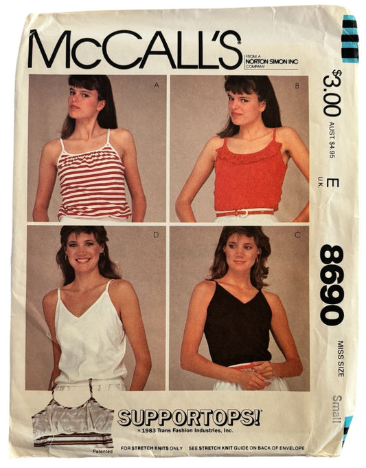 McCalls Sewing Pattern 8690 Support Tops Built in Bras V Neck Ruffles Small UC