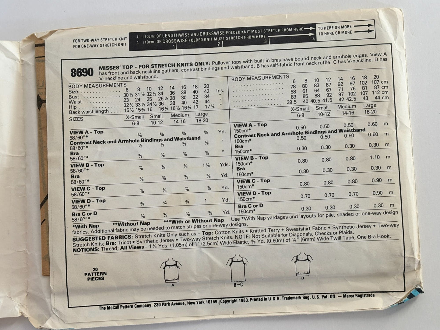 McCalls Sewing Pattern 8690 Support Tops Built in Bras V Neck Ruffles Small UC