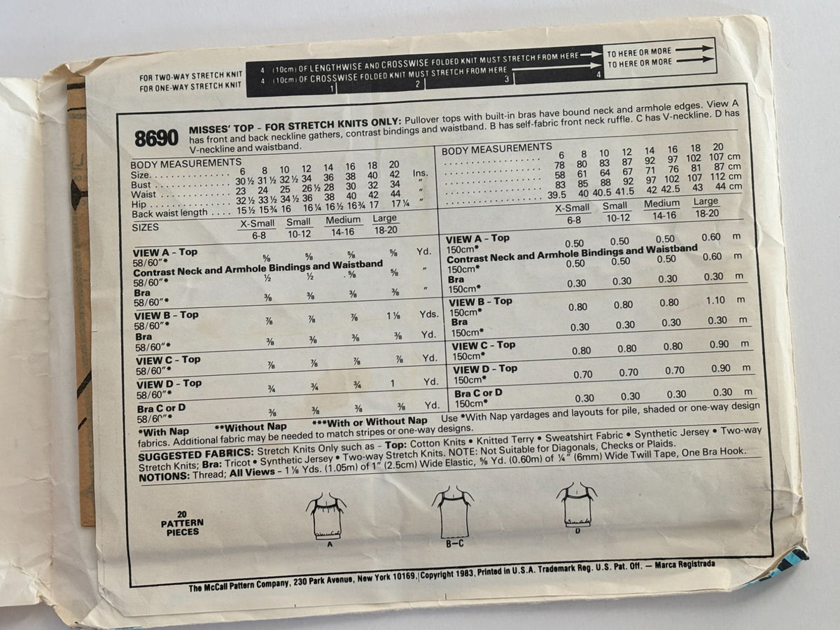 McCalls Sewing Pattern 8690 Support Tops Built in Bras V Neck Ruffles Small UC