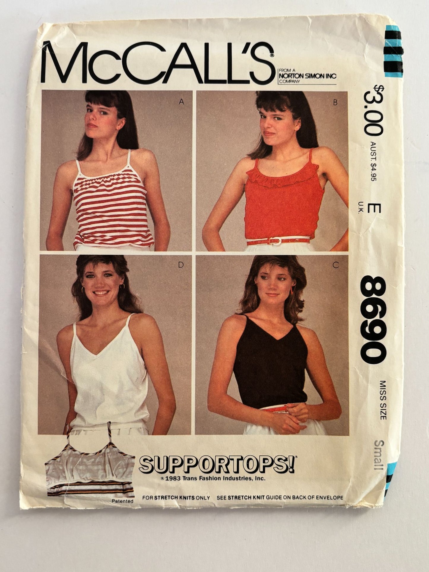 McCalls Sewing Pattern 8690 Support Tops Built in Bras V Neck Ruffles Small UC