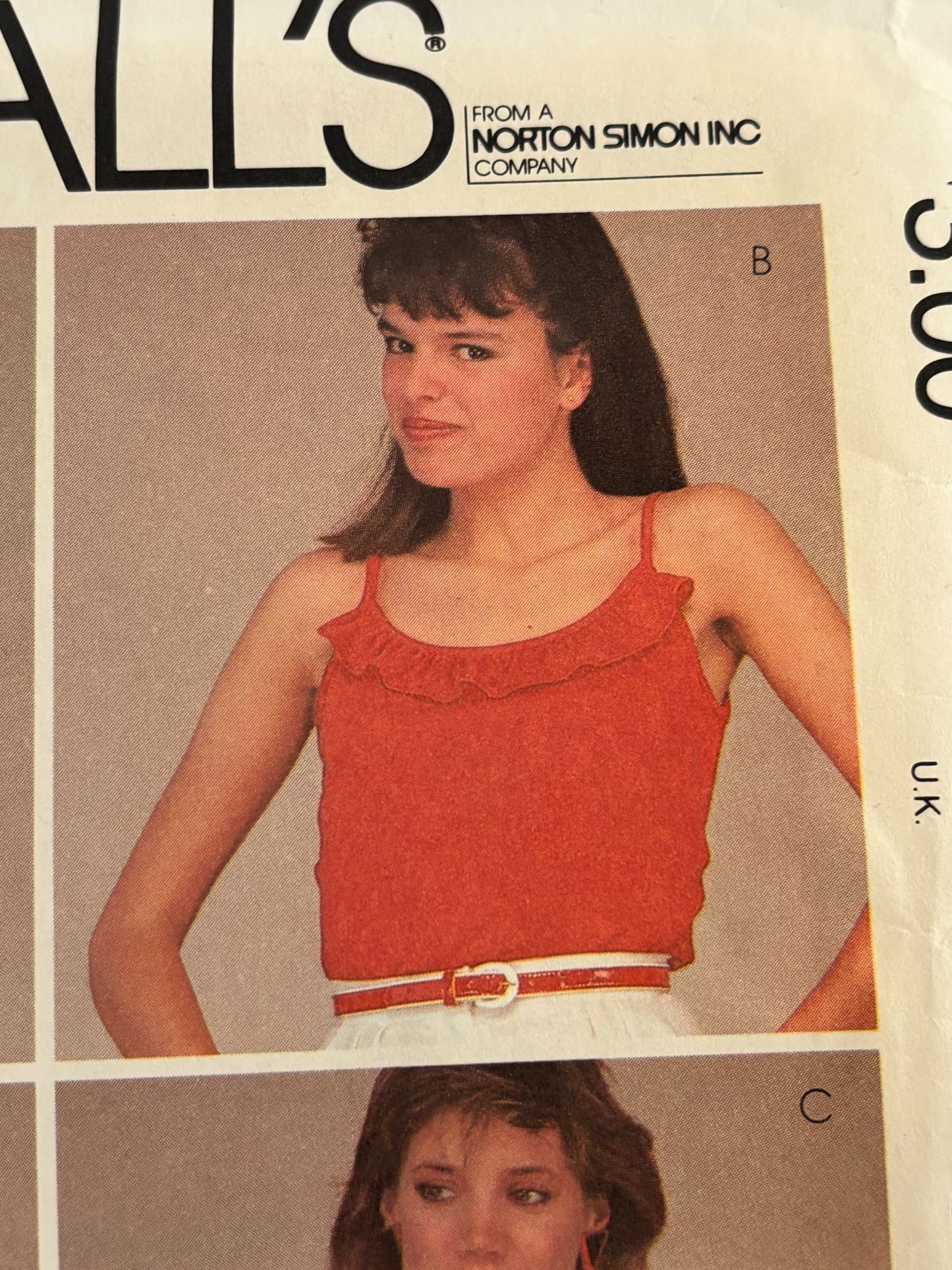 McCalls Sewing Pattern 8690 Support Tops Built in Bras V Neck Ruffles Small UC