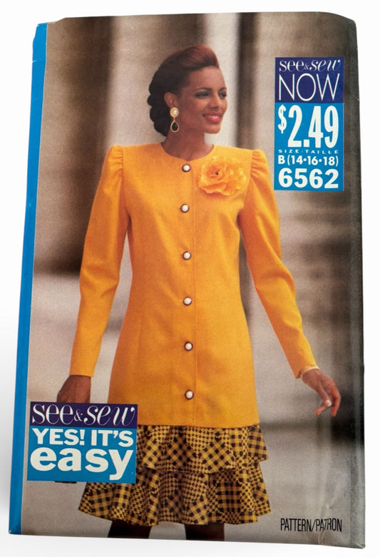 Butterick Sewing Pattern 6562 Tunic Blazer Skirt Easy 14 16 18 UC See and Sew