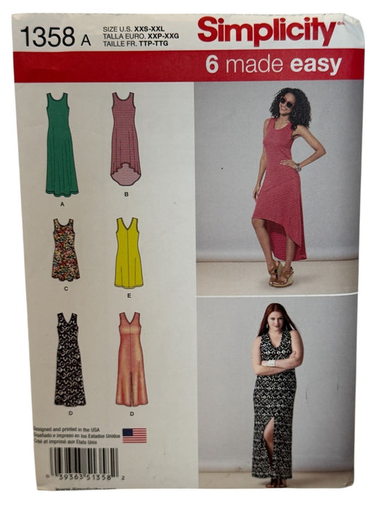 Simplicity Sewing Pattern 1358 Knit Dress High Low 6 Made Easy XXS-XXL 4-26 UC