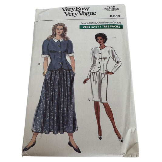 Vogue Sewing Pattern 7716 Misses Top and Tapered or Flared Skirt Size 6 8 10 UC
