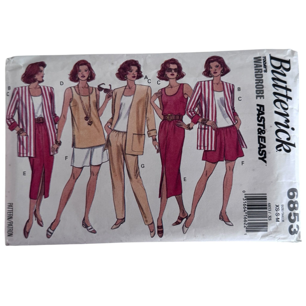 Butterick Sewing Pattern 6853 90s Mix and Match Wardrobe Jacket Top Skirt Shorts Pants Easy 6-14 Uncut