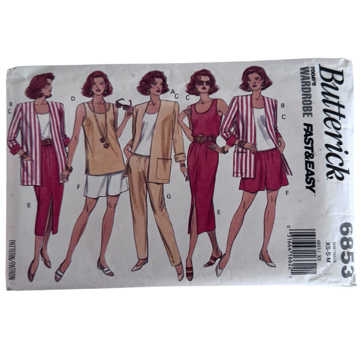 Butterick Sewing Pattern 6853 90s Mix and Match Wardrobe Jacket Top Skirt Shorts Pants Easy 6-14 Uncut
