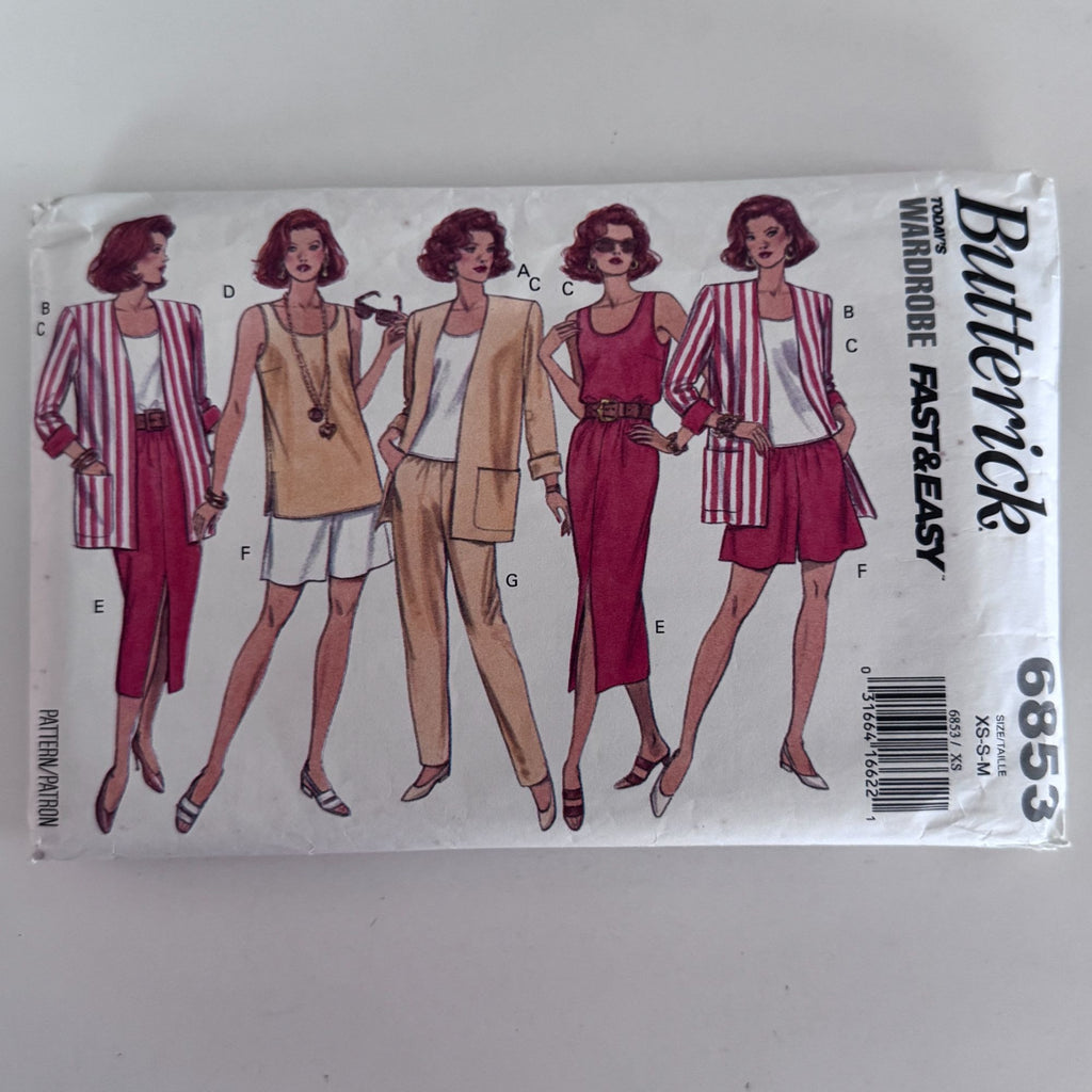 Butterick Sewing Pattern 6853 90s Mix and Match Wardrobe Jacket Top Skirt Shorts Pants Easy 6-14 Uncut