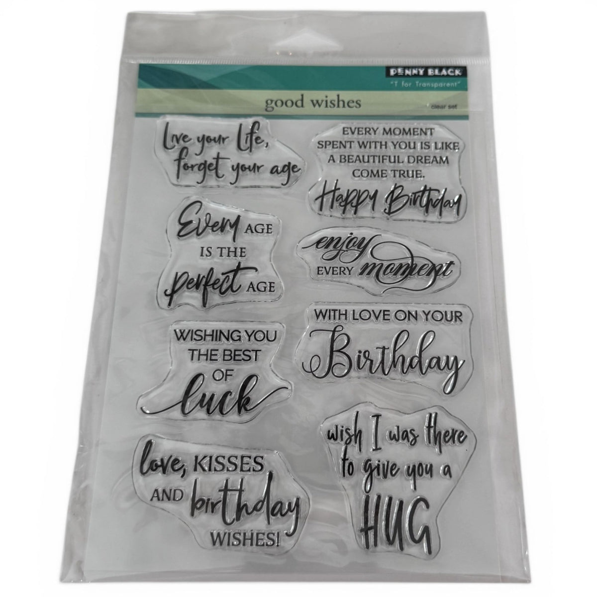 Penny Black Transparent Clear Stamps Set Good Wishes Cardmaking Words Birthday Hug Aging Sentiments