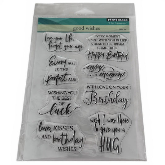 Penny Black Transparent Clear Stamps Set Good Wishes Cardmaking Words Birthday Hug Aging Sentiments