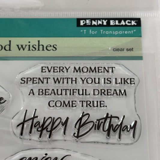 Penny Black Transparent Clear Stamps Set Good Wishes Cardmaking Words Birthday Hug Aging Sentiments
